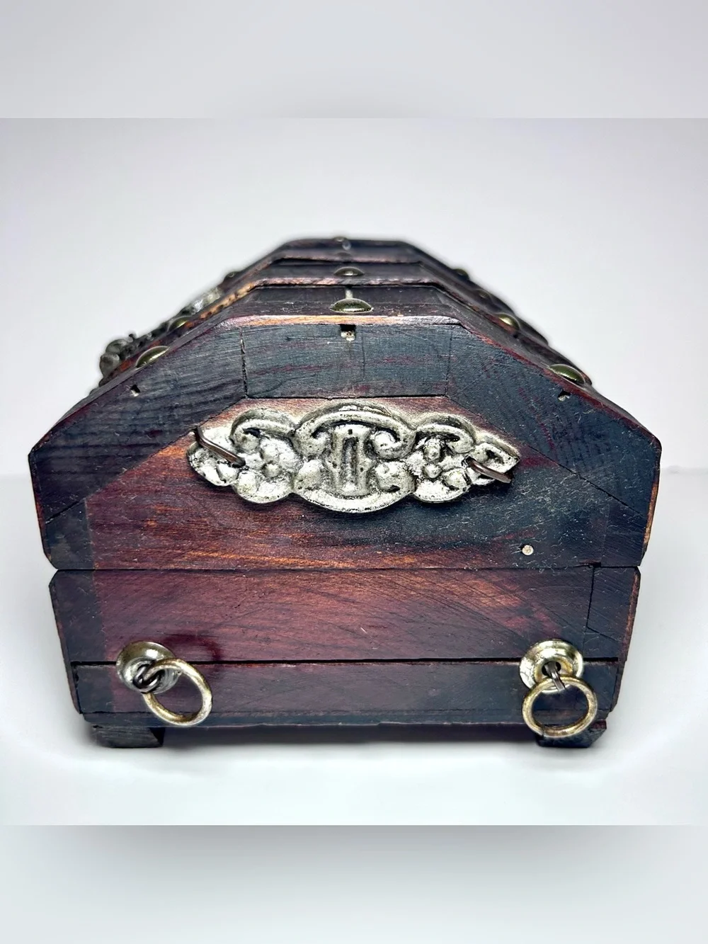 Vintage Gothic Style Wooden Treasure Chest Jewelry Box.